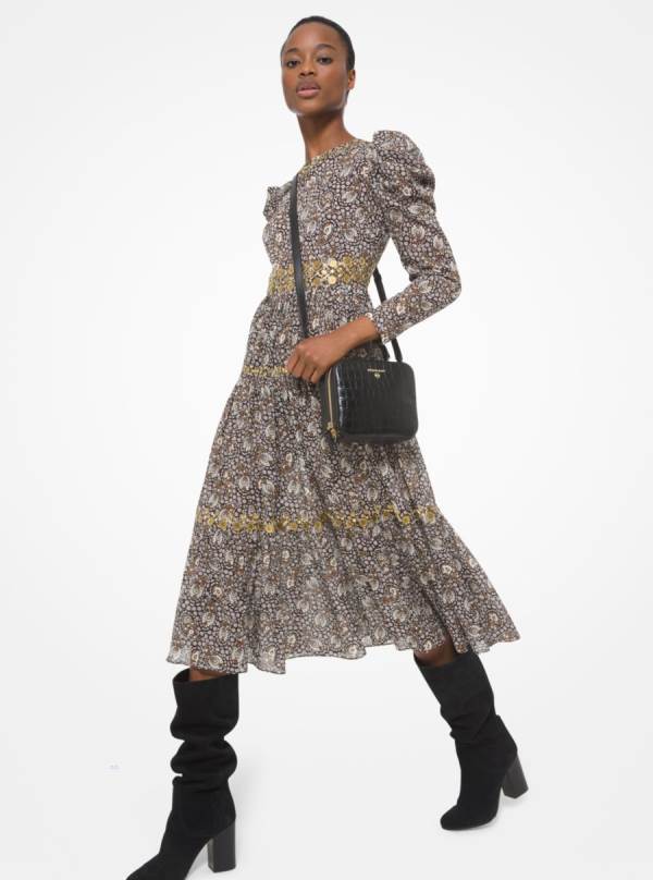 Damske Saty Michael Kors Embellished Paisley Cotton Lawn Puff-Sleeve Kvetinové - Oblecenie Michael Kors Lacne | MLONP-2394